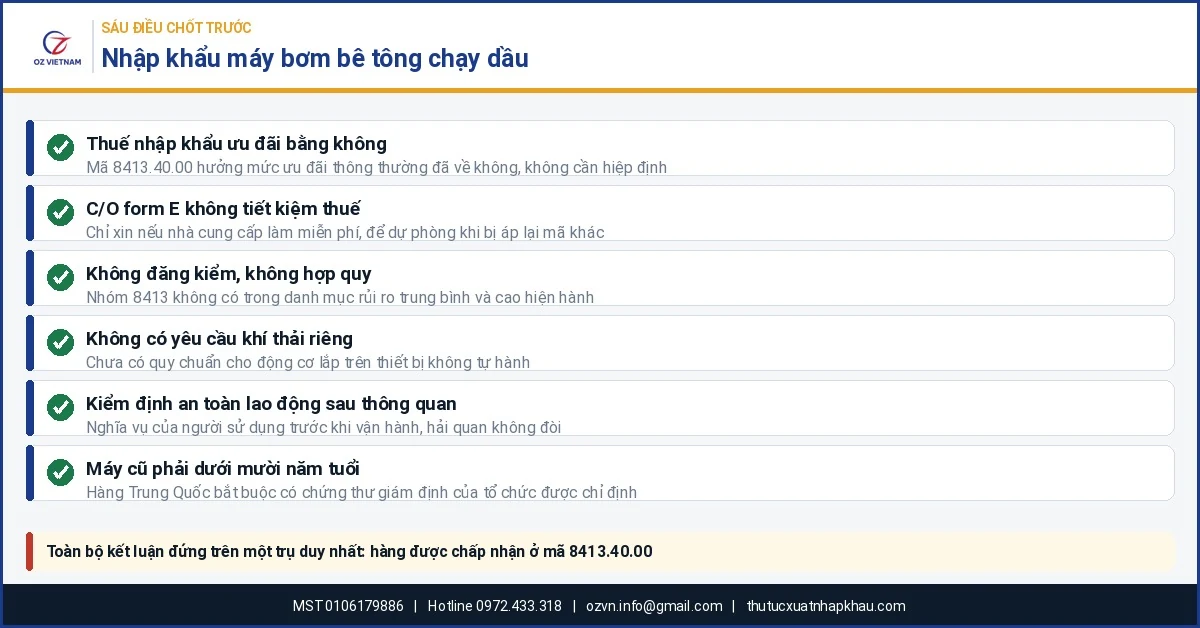 Sáu điều cần chốt trước khi nhập khẩu máy bơm bê tông chạy dầu từ Trung Quốc về Việt Nam