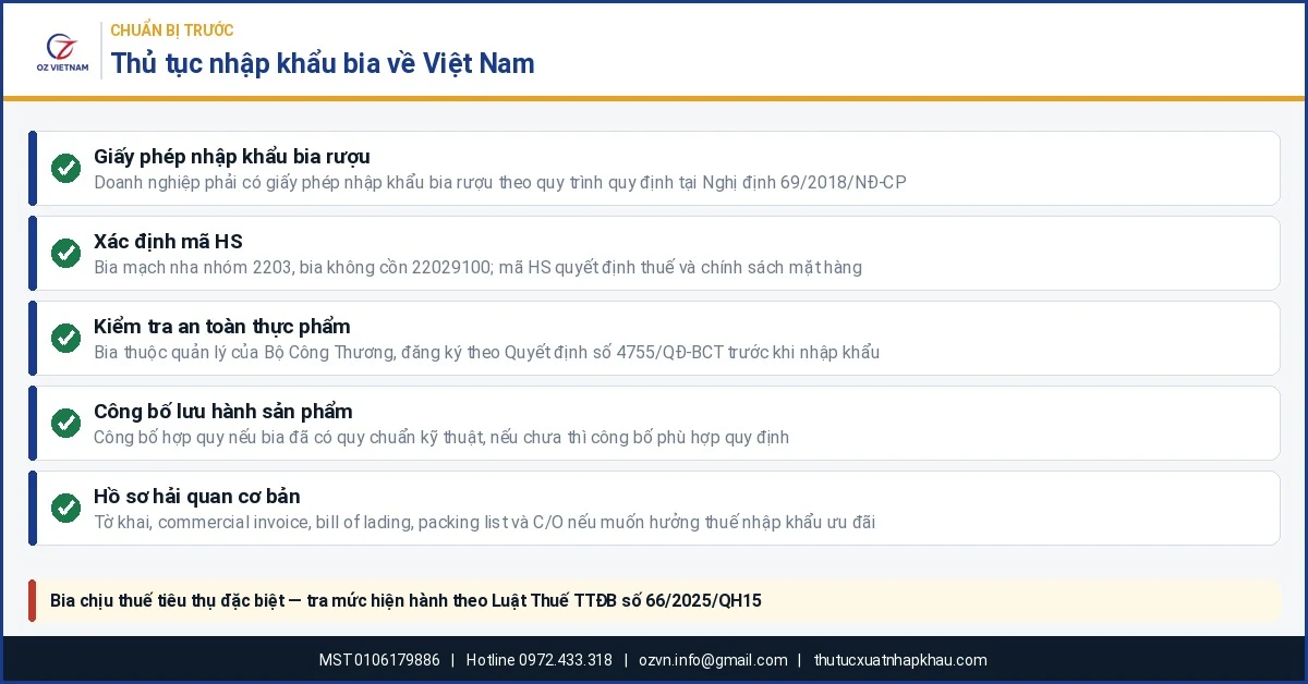 Danh sách công việc doanh nghiệp cần chuẩn bị trước khi làm thủ tục nhập khẩu bia về Việt Nam