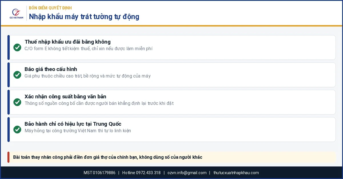 Bốn điểm quyết định khi nhập khẩu máy trát tường tự động từ Trung Quốc