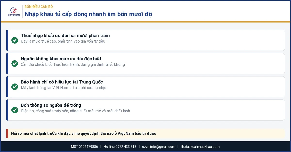 Bốn điều cần rõ khi nhập khẩu tủ cấp đông nhanh âm bốn mươi độ từ Trung Quốc